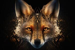 Fantasy Raster Image of Fox Face with Golden Spot, Animal face in the depths of galaxies and stars fox photo