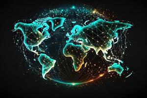 global mapa de el mundo, el tierra comunicación tecnologías con Internet efecto. futurista moderno generativo ai foto