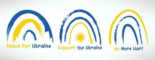 Boho Rainbow with Ukraine flag colors. Save Ukraine, Support the Ukraine sign vector