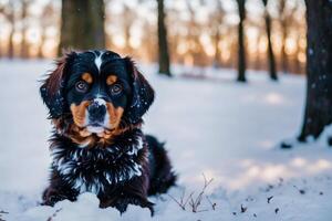 Portrait of a beautiful dog breed American Cocker Spaniel. A beautiful Cavalier King Charles Spaniel dog in the park. photo