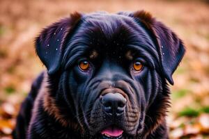 Portrait of a beautiful dog breed Mastiff in the park. photo