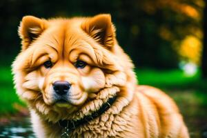 Portrait of a Cute chow chow dog in the park. photo