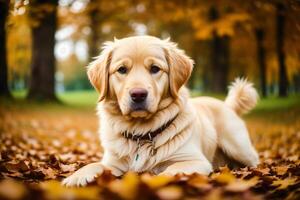 Cute Golden Retriever. Portrait of a beautiful Golden Retriever dog playing in the park. photo