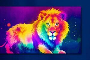 Lion, art illustration color abstract painting design on the black background.Digital art, photo