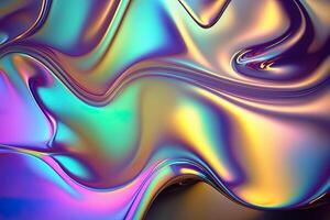 Holographic liquid background. Holograph color texture with foil effect. Halographic iridescent backdrop. Pearlescent gradient for design prints. Rainbow metal. photo