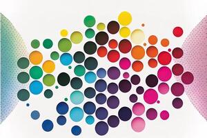 data visualization with multiple colorful circles, various sizes, circles are close together, in a time line, varying positions on white background photo