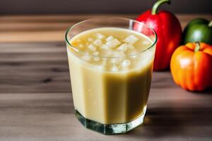 Cucumber smoothie in a glass on a black background. Green smoothie with lime and mint. Healthy food concept. photo