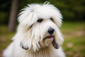 retrato de un hermosa perro perro jugando en el parque. generativo ai foto