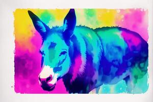 Illustration of a donkey on a colorful background, digitally created. Digital art, photo