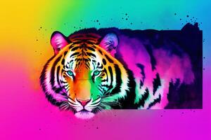 Tiger art illustration color abstract painting design on the black background.Digital art, photo