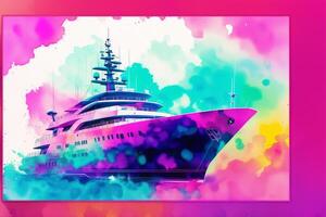 luxury yacht on the watercolor background.Watercolor paint. Digital art, photo