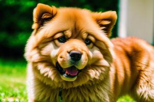 Portrait of a Cute chow chow dog in the park. photo