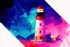 Lighthouse on the background of the sea. Digital painting.Watercolor paint. Digital art, photo