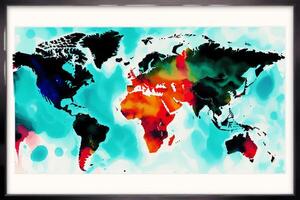 Map of the world . Watercolor paint. Digital art, photo