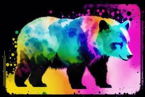 Illustration of a bear on abstract watercolor background. Watercolor paint. Digital art, photo