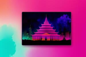 Thailand temple in the foggy morning. Digital painting.Watercolor paint. Digital art, photo