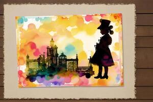 Childrens Day postcard. Childrens Day background. Watercolor paint. Digital art, photo