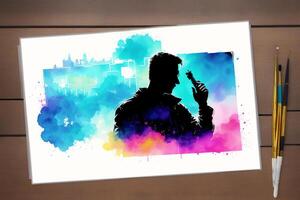 Fathers Day postcard. Father s Day background. Watercolor paint. Copy space. photo