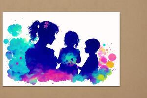 Mothers Day postcard. Mother s Day background. Watercolor paint. Copy space. photo