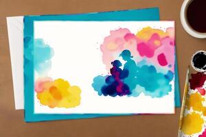 Mothers Day postcard. Mother s Day background. Watercolor paint. Copy space. photo