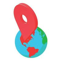 Navigation concept icon isometric vector. Planet earth globe with red gps pin vector