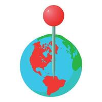 mundo puntero icono isométrica vector. planeta tierra globo con rojo GPS alfiler icono vector