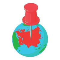Location pin icon isometric vector. Planet earth globe with red gps pin symbol vector