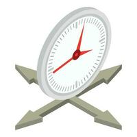 Modern clock icon isometric vector. New wall clock on different direction arrow vector