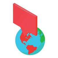 World location icon isometric vector. Planet earth globe with square pin icon vector