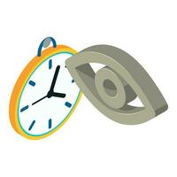 Old clock icon isometric vector. Round wall clock in old style and eye symbol vector