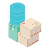 Office equipment icon isometric vector. Water cooler and two closed parcel box vector