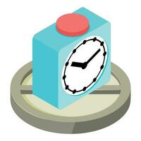 Square clock icon isometric vector. New square desktop clock with big red button vector