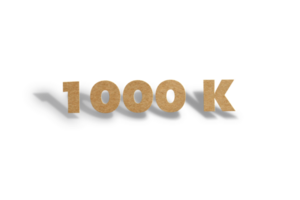 1000 k subscribers celebration greeting Number with hard card cutted design png