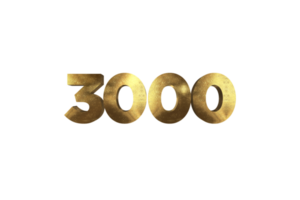 3000 suscriptores celebracion saludo número con oro diseño png