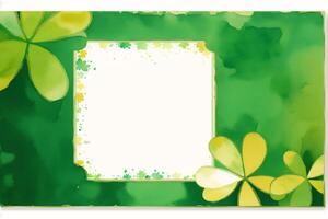 St. Patricks Day postcard. St. Patrick s Day background. Watercolor paint. Copy space. photo