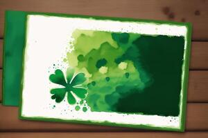 St. Patricks Day postcard. St. Patrick s Day background. Watercolor paint. Copy space. photo