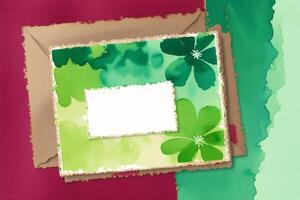 St. Patricks Day postcard. St. Patrick s Day background. Watercolor paint. Copy space. photo