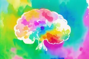 A watercolor painting of a tree with a rainbow on it. A colorful painting of a brain. Watercolor paint. Digital art, photo