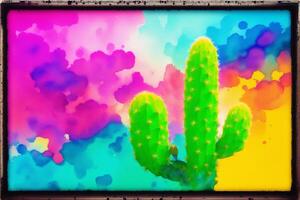 A colorful picture of a variety of cactuses. A colorful cactus painting. Watercolor paint. Digital art, photo