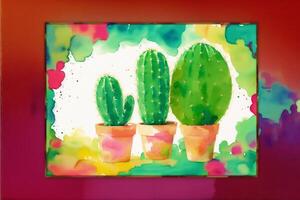 un vistoso imagen de un variedad de cactus un vistoso cactus cuadro. acuarela pintar. digital arte, generativo ai foto