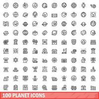 100 planeta íconos colocar, contorno estilo vector