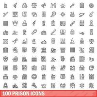 100 prison icons set, outline style vector