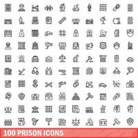 100 prison icons set, outline style vector