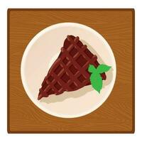 Chocolate dessert icon isometric vector. Chocolate cake piece on wooden table vector