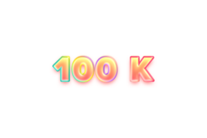 100 k subscribers celebration greeting Number with candy color design png