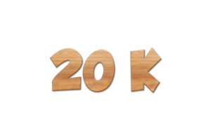 20 k subscribers celebration greeting Number with oak wood design png