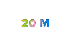 20 million subscribers celebration greeting Number with 3d extrude design png