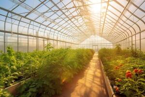 Growing organic products in modern greenhouse. photo