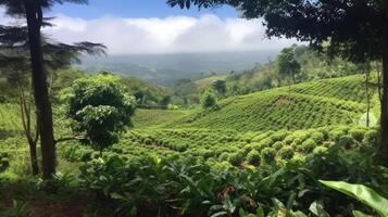 café plantación. paisaje con café arboles generativo ai foto