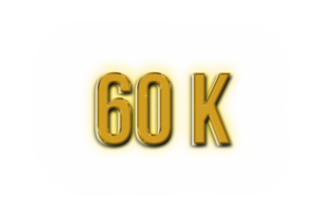 60 k subscribers celebration greeting Number with golden design png